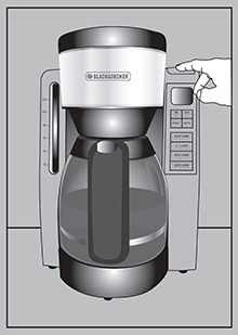 technical drawing showing how to turn on a coffee maker
